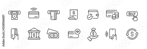 Flat vector icons set of celebration and music elements in linear style.