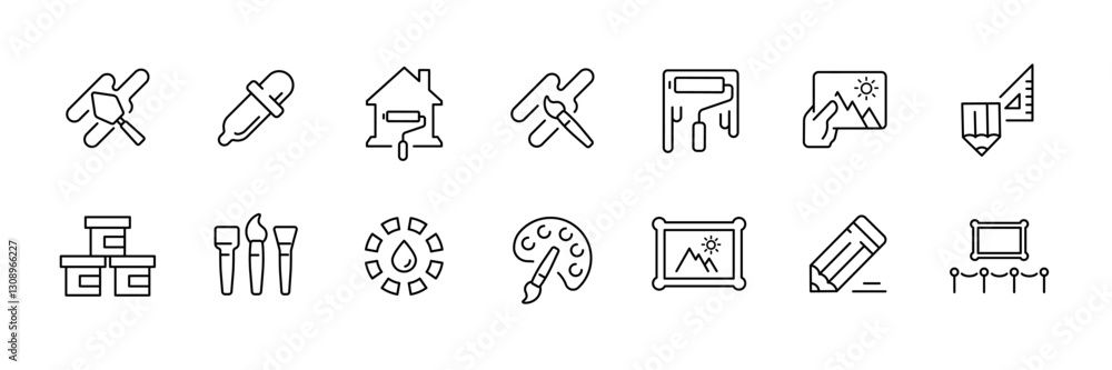 Linear vector icons set of art and culture elements in a flat style. Linear vector icons set of art and culture elements in a flat style.