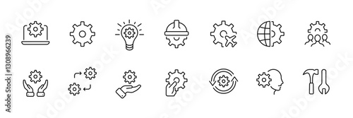 Flat linear icons set of art tools and home renovation illustrations.
