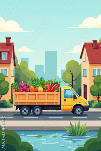 Fresh Vegetables Delivered by Truck via Online App Order to Urban Households