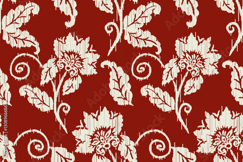 Ikat floral paisley embroidery seamless pattern on background. Ikat ethnic flower oriental pattern traditional. Aztec style abstract vector illustration. design for ikat floral fashion fabric,clothing