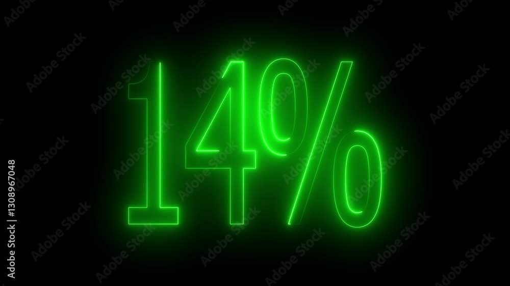 14% text animation by green color neon on black background. 14% text animation by green color neon on black background.