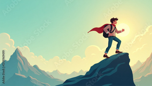 Young Adventurer Aiming High: Conquering Challenges to Reach the Top