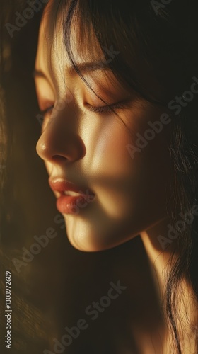Golden Sunlight Illuminates Young Womans Face