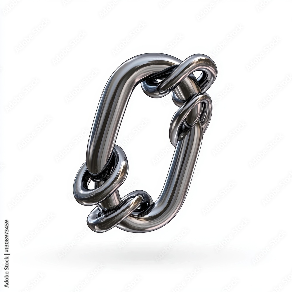 Obraz premium Silver Metal Chain Link Interlocking Design on White Background
