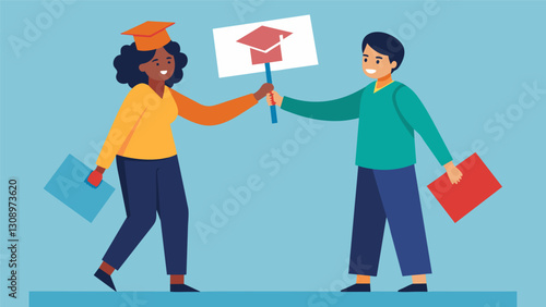 Two individuals hold hands as they march in a student debt protest united in their desire for fair and reasonable loan repayment options.. Vector illustration