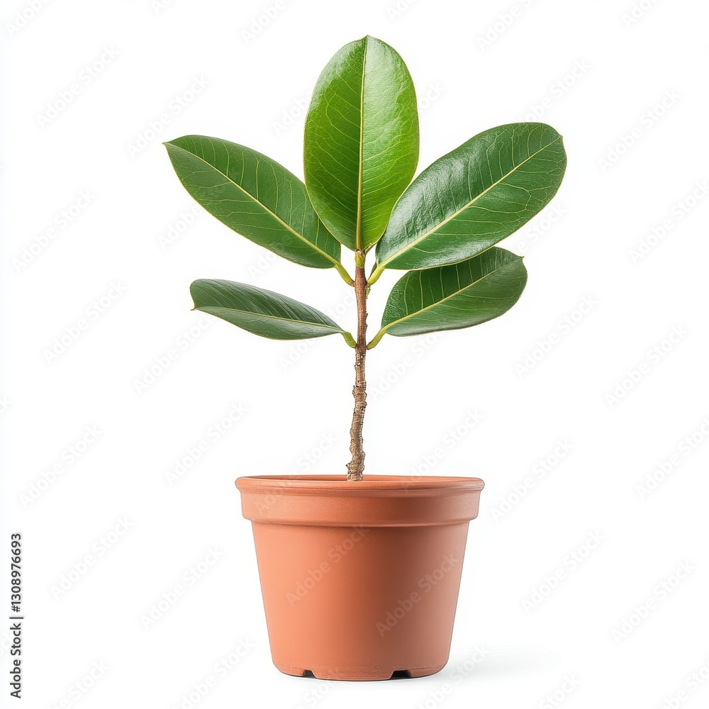 Obraz premium Small Green Potted Plant with Lush Leaves on White Background