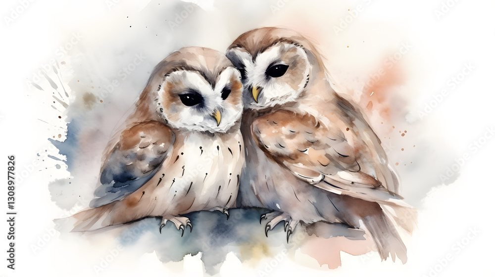 Obraz premium Watercolor Owls Couple Art