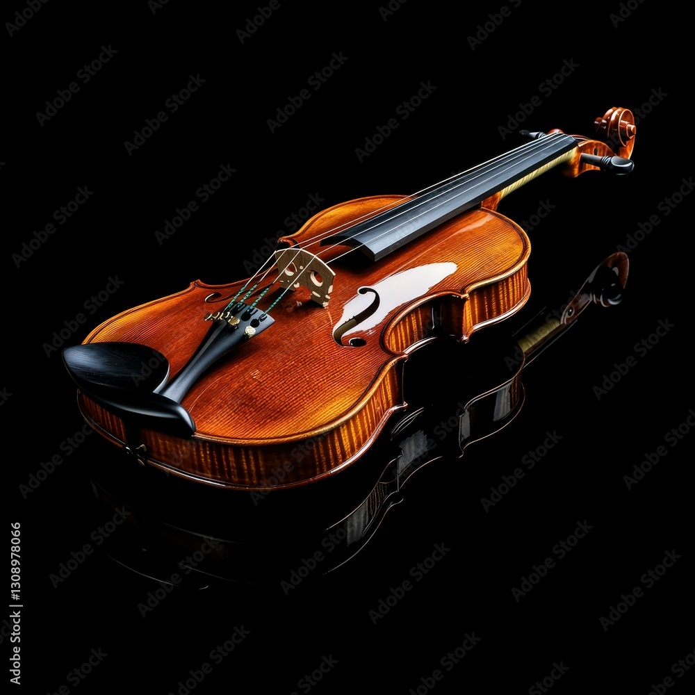 Fototapeta premium Beautifully crafted violin on black reflective surface