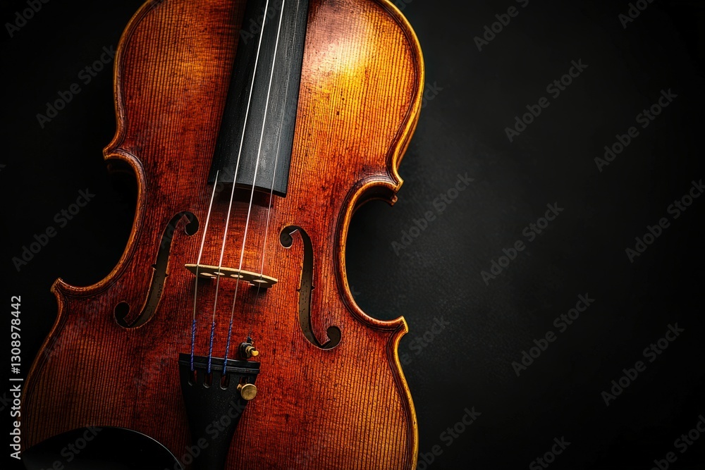 Fototapeta premium Violin resting against a dark background showcasing craftsmanship