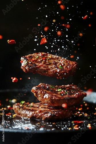 Grilled beef steak floating – Ai generative