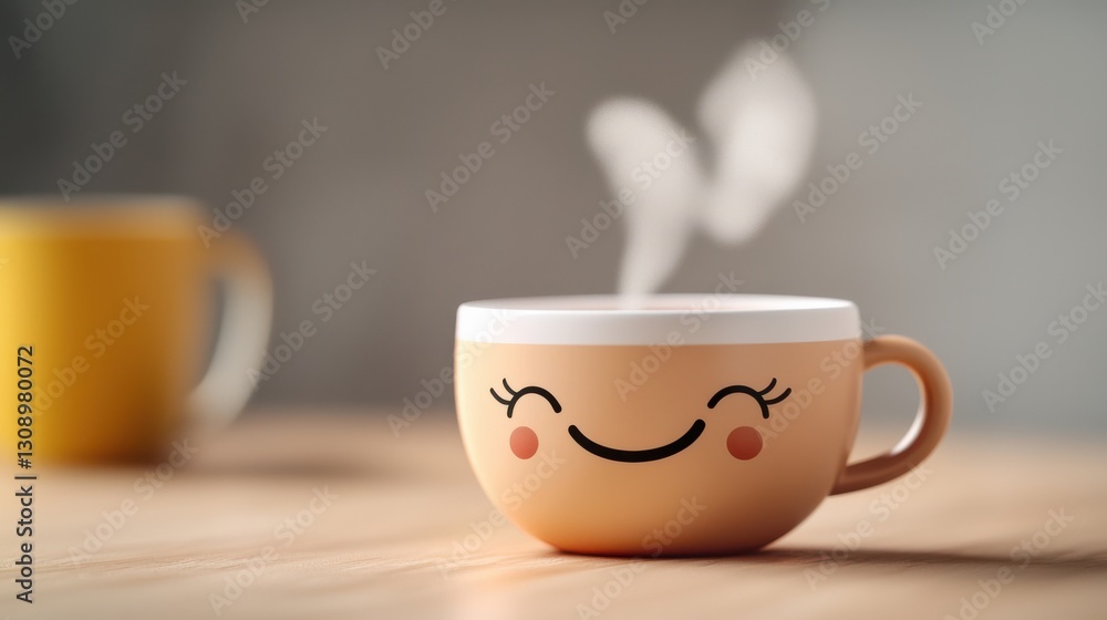 Charming Smiley Face Mug on a Cozy Table Evoking Joyful Warmth and Cheer Charming Smiley Face Mug on a Cozy Table Evoking Joyful Warmth and Cheer