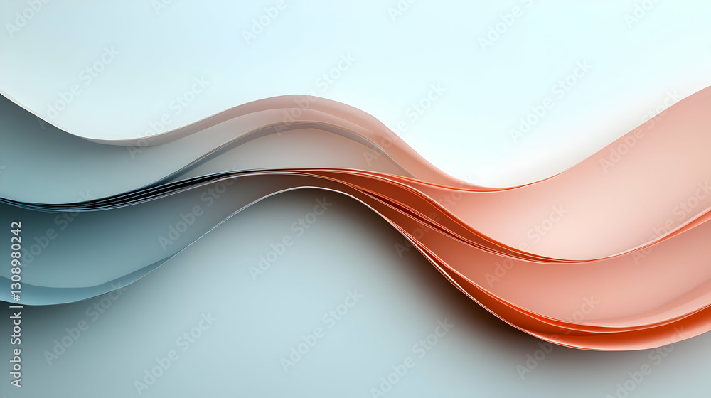 Obraz premium Abstract Wavy Design in Blue and Red Colors with Shadow Effect on a Light Gray Background