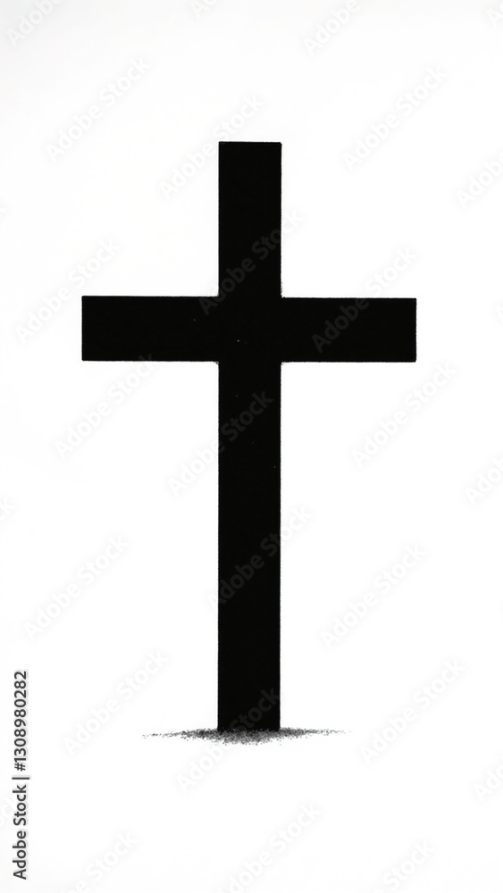 Stylized black cross thoughtfully positioned on a smooth white background, conveying a powerful message of faith and minimalist elegance Stylized black cross thoughtfully positioned on a smooth white background, conveying a powerful message of faith and minimalist elegance