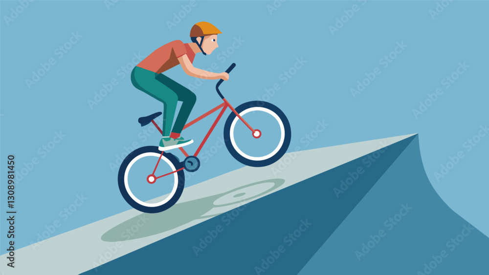 Fototapeta premium A fearless BMX rider performs a nohanded wheelie while balancing on the edge of a concrete bowl much to the amazement of onlookers.. Vector illustration