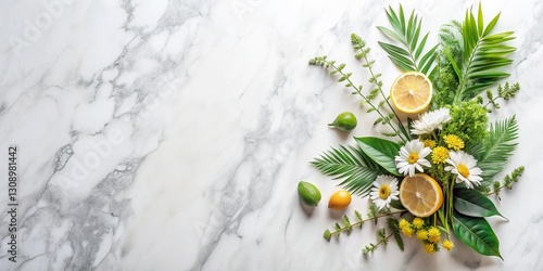 Minimalist Summer Woven Belt Flat Lay on Marble - Organic Style