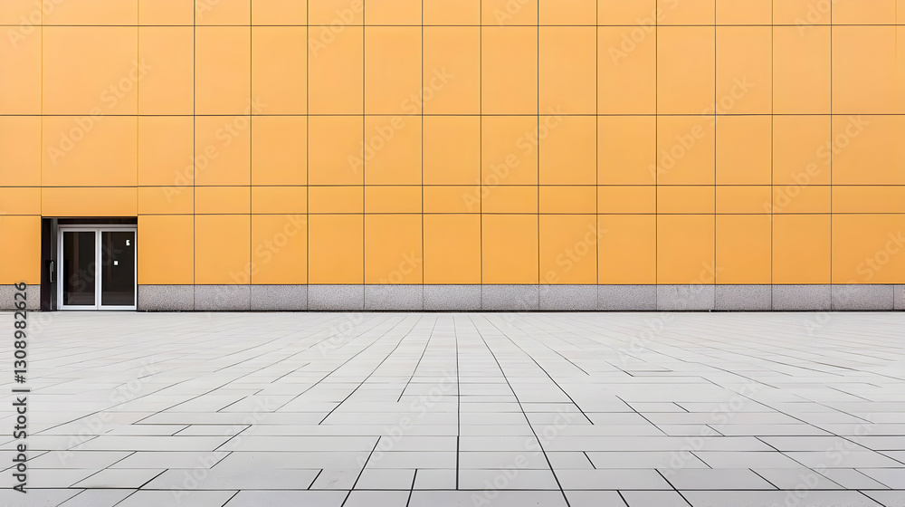 Fototapeta premium Geometric Exterior Wall with Door and Abstract Lines in Orange and Gray Tones