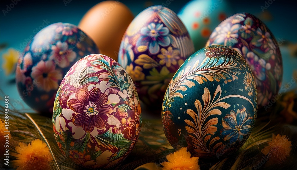 Generated image - Close-Up of Easter Eggs with Stunningly Detailed Floral Patterns Generated image - Close-Up of Easter Eggs with Stunningly Detailed Floral Patterns