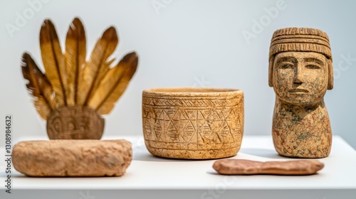 Antique Clay Artifacts Displayed On White Surface