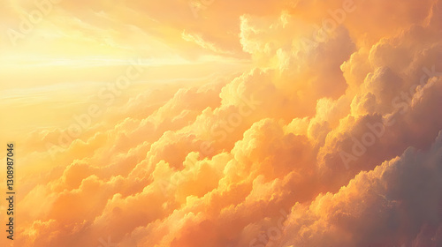 Fototapeta Naklejka Na Ścianę i Meble -  sky with soft peach and gold clouds stretching across the horizon 