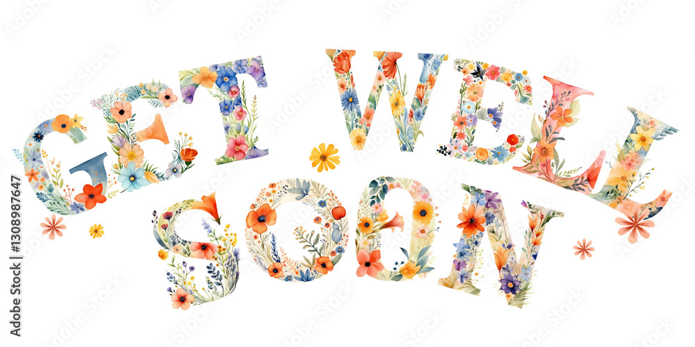 Fototapeta premium Get well soon word png floral font, transparent background