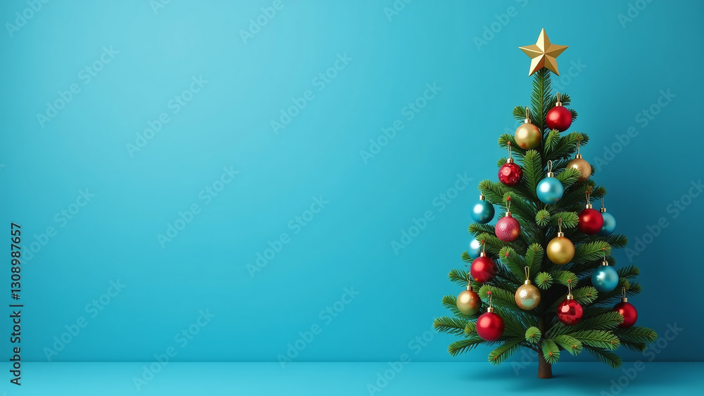 christmas tree set blue background golden star colorful christmas tree set blue background golden star colorful