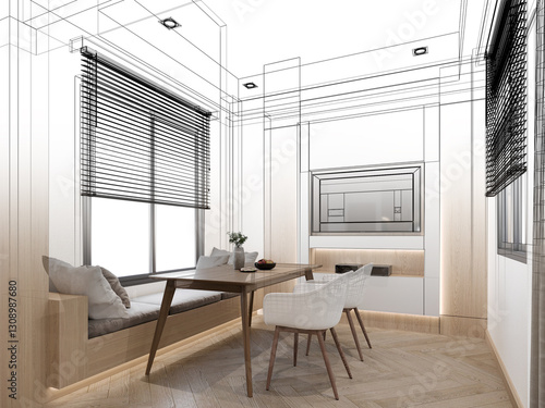 modern dining room interior design ,3d rendering