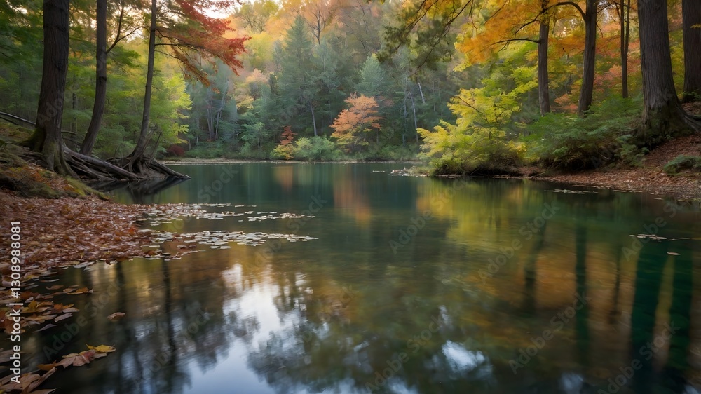 Autumn’s Light: A Serene Pond in a Radiant Forest Setting Autumn’s Light: A Serene Pond in a Radiant Forest Setting
