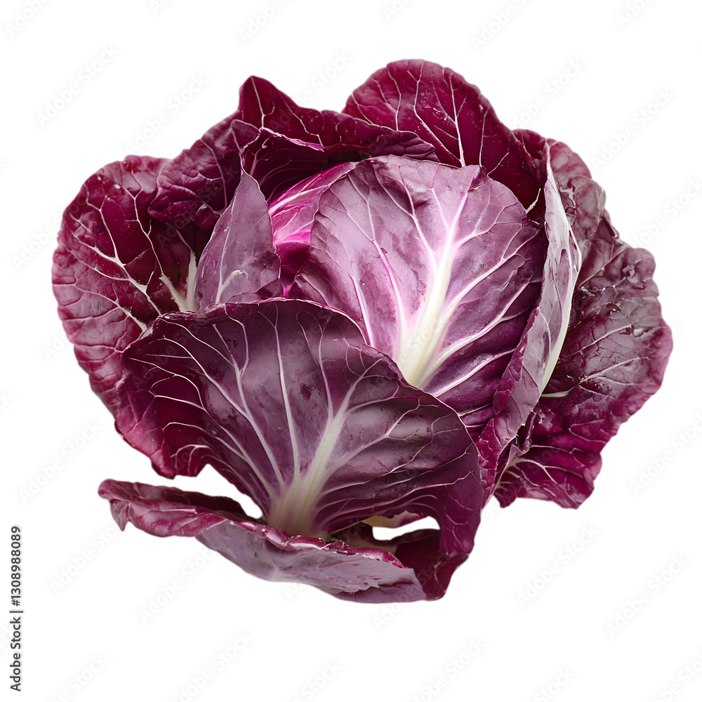Obraz premium Crisp purple radicchio isolated on white background food photography studio environment close-up view culinary concept