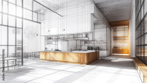Fototapeta Naklejka Na Ścianę i Meble -  Modern Commercial Kitchen Design, Architectural Visualization.