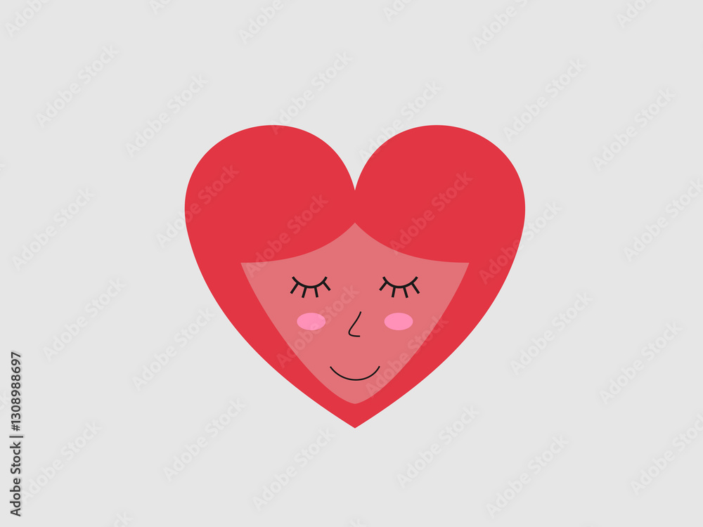 A flat vector illustration of a red heart with a stylized face inside A flat vector illustration of a red heart with a stylized face inside
