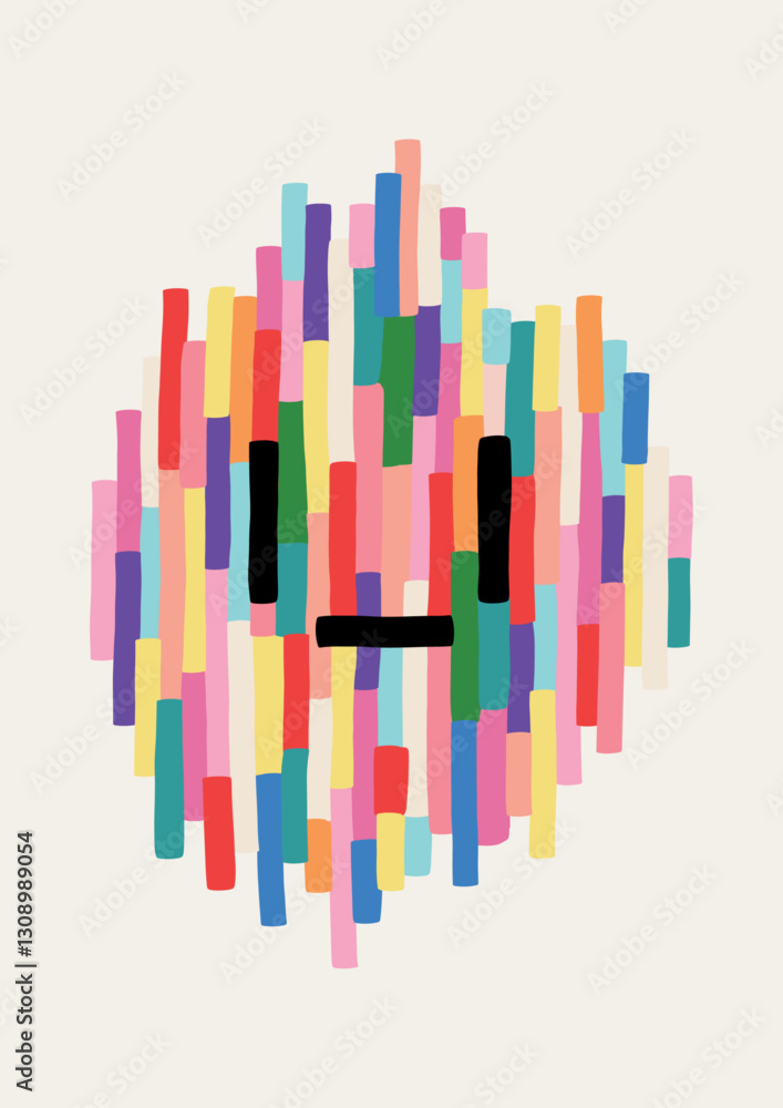 Multicolor Stripes Forming a Cute Character with Face. Colourful Lines Vector Illustration on Clear Background, Groovy Rainbow Cover Poster Backdrop