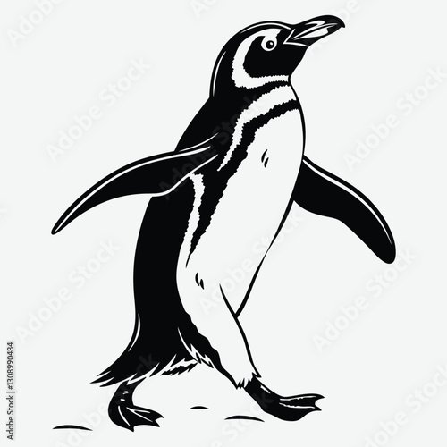 A penguin waddling on ice  Silhouette design vector art and illustration 