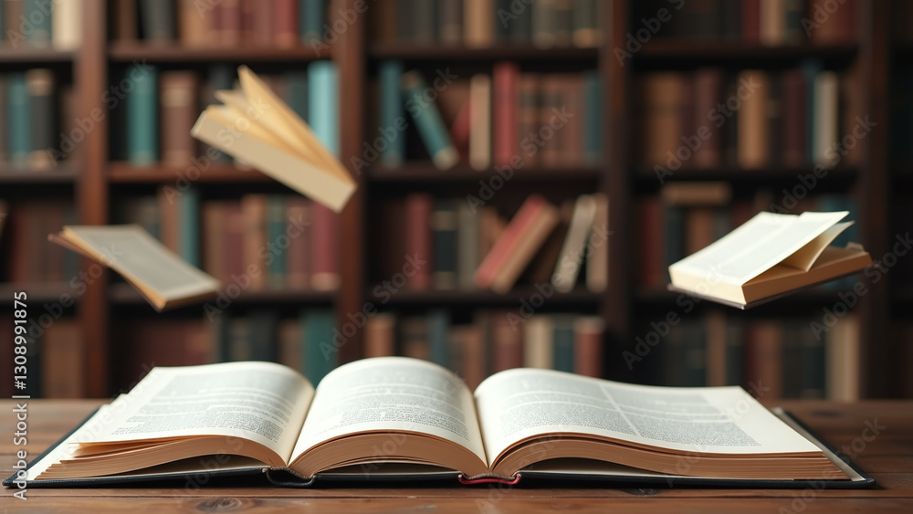 books float gently around room full open books float gently around room full open