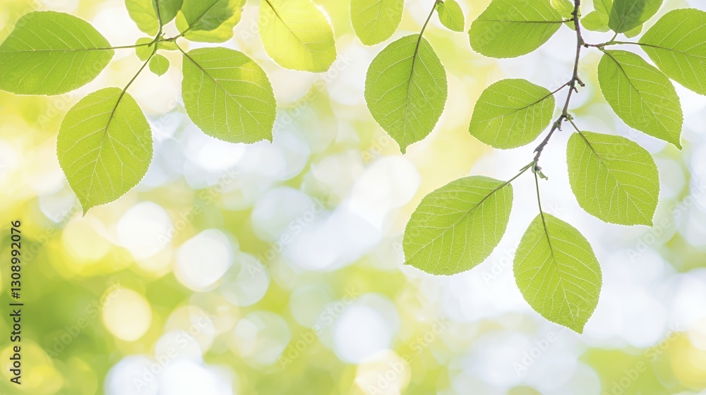 Bright Green Leaves and Soft Bokeh Background Bright Green Leaves and Soft Bokeh Background