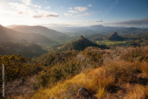Sunset, view to Mount Warning, Wollumbin, Mebbin, Border Ranges, Mount Jerusalem National Park, Nightcap, Doon Doon, Uki, Tweed Valley, Byron Bay Hinterland - NSW, Australia