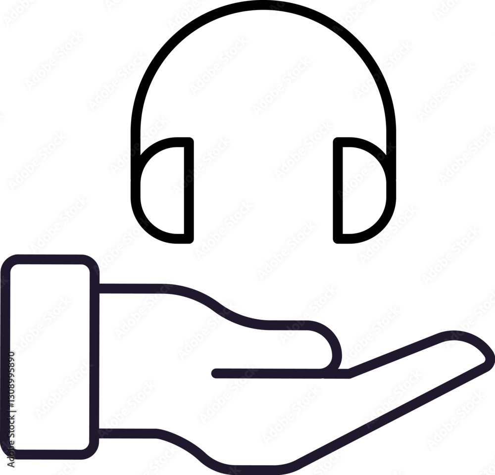 Fototapeta premium Headphones over Hand Editable Stroke for Graphic Design, Web Sites, Cards, Books, Articles