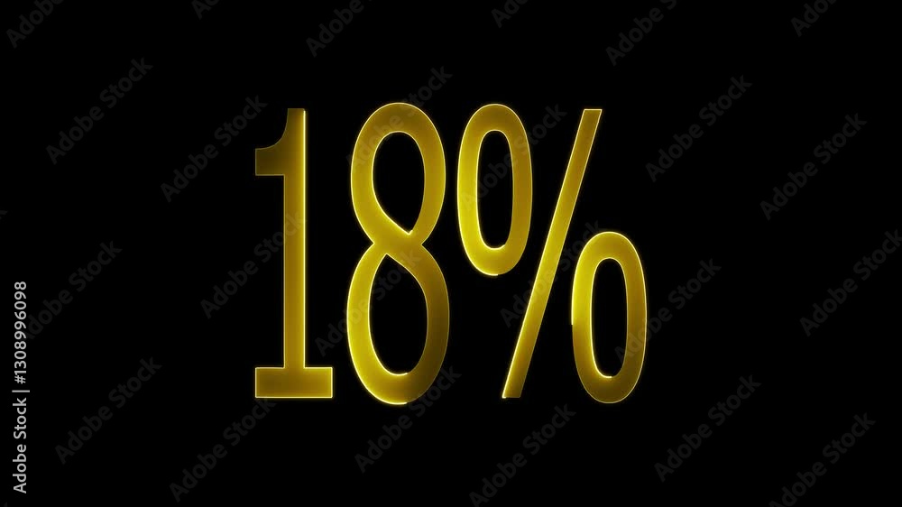 18% text animation by yellow color neon mask glow on black background. 18% text animation by yellow color neon mask glow on black background.