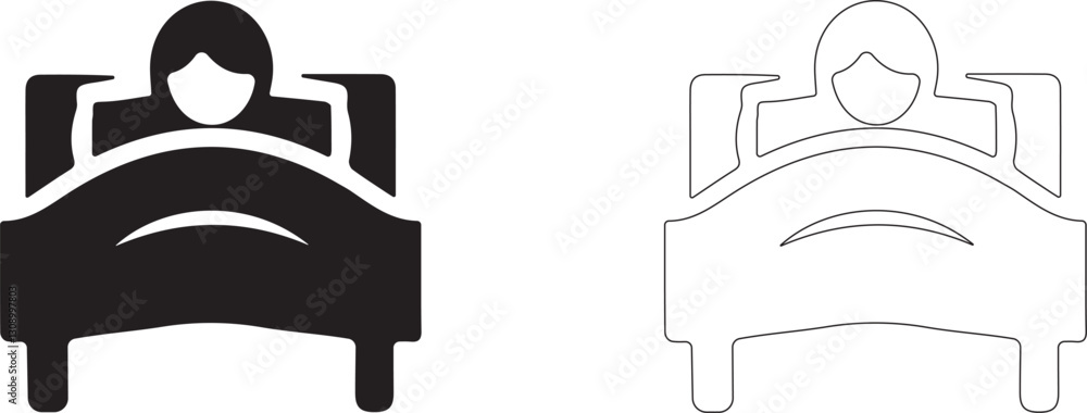 Man sitting in bed with pillow behind head. Sleep vector symbol. Man sitting in bed with pillow behind head. Sleep vector symbol.