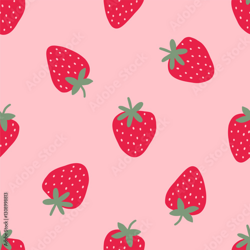 Wallpaper Mural Cute Strawberry pattern, seamless print with berry. Natural sweet food. Summer fruit background for fabric, textile, wrapping paper, wallpaper. Flat vector illustration Torontodigital.ca