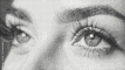 Close up of expressive eyes in halftone motion