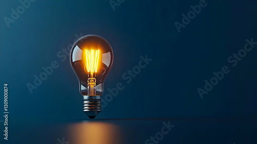 Illuminated Lightbulb against Blue Background with Warm Glow and Shadow Depicting Innovation and Bright Idea