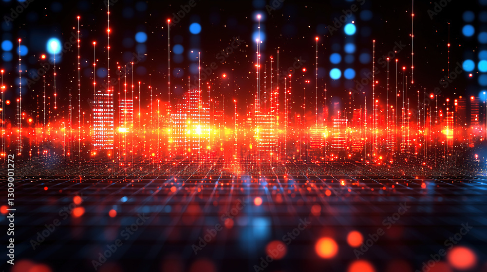 Dynamic digital landscape showcasing vibrant lights and patterns with a futuristic vibe created by technological elements. Generative AI Dynamic digital landscape showcasing vibrant lights and patterns with a futuristic vibe created by technological elements. Generative AI