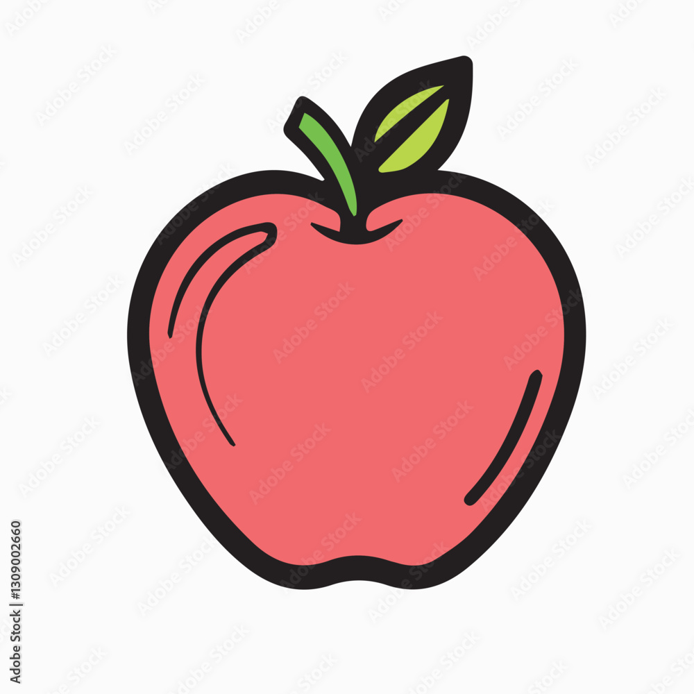 Simple, hand-drawn illustration of a red apple Simple, hand-drawn illustration of a red apple