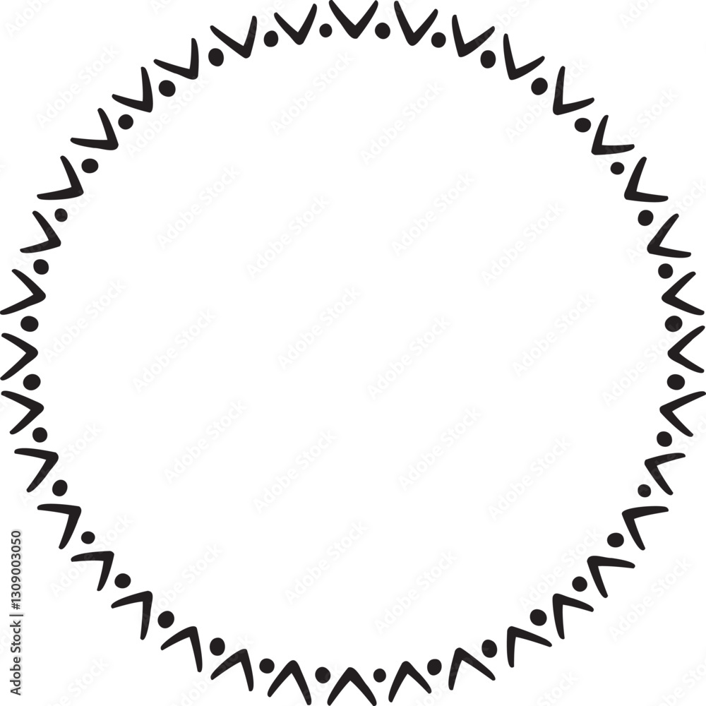 Fototapeta premium Circular border with small Vs and circles. Vector illustration made with black strokes creating a circular border.