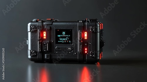 High-tech portable device with illuminated features against a dark background, showcasing advanced design