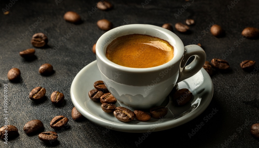coffee (espresso) in dark enviroment with coffee beans coffee (espresso) in dark enviroment with coffee beans