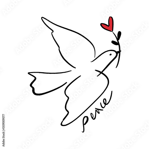 Childish pencil schematic primitive dove bird drawing talisman, baby style stylized pigeon, simple isolated clip-art, peace and love peaceful pacific kindness concept