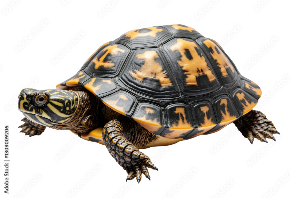 Fototapeta premium Eastern Box Turtle with Yellow and Black Shell, transparent background