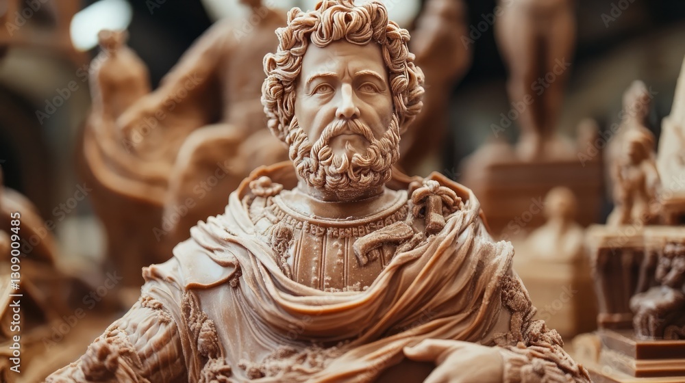 Fototapeta premium A candy monument resembling a famous historical statue, crafted from sugar and chocolate 